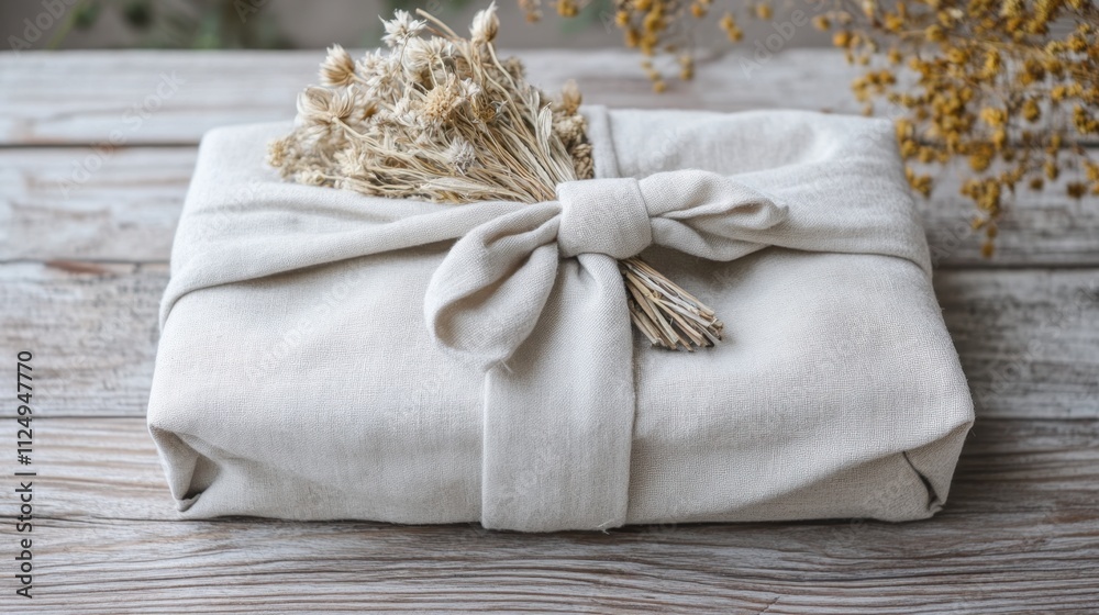Eco-Friendly Fabric Gift Wrap with Dried Flower Bouquet Eco-Friendly Fabric Gift Wrap with Dried Flower Bouquet