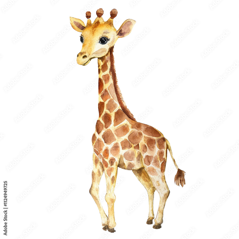 Obraz premium Adorable Baby Giraffe Watercolor Illustration Wildlife Animal Art Safari Theme