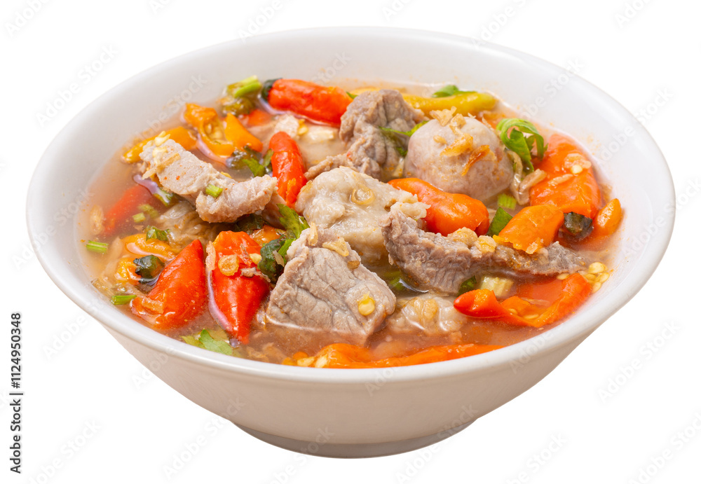 Bakso Blendi pedas, Super spicy Beef Meatball with extra chili one of most popular Indonesian foods Bakso Blendi pedas, Super spicy Beef Meatball with extra chili one of most popular Indonesian foods