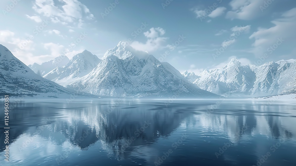 Snowy mountains reflecting in a calm lake under a clear blue sky. Snowy mountains reflecting in a calm lake under a clear blue sky.