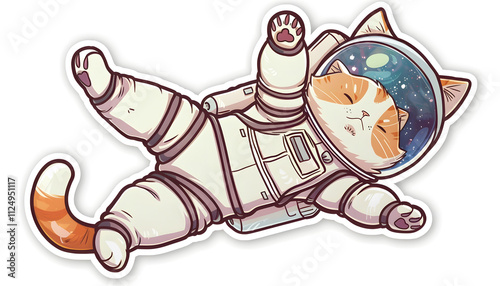 A cat in a space suit is laying down