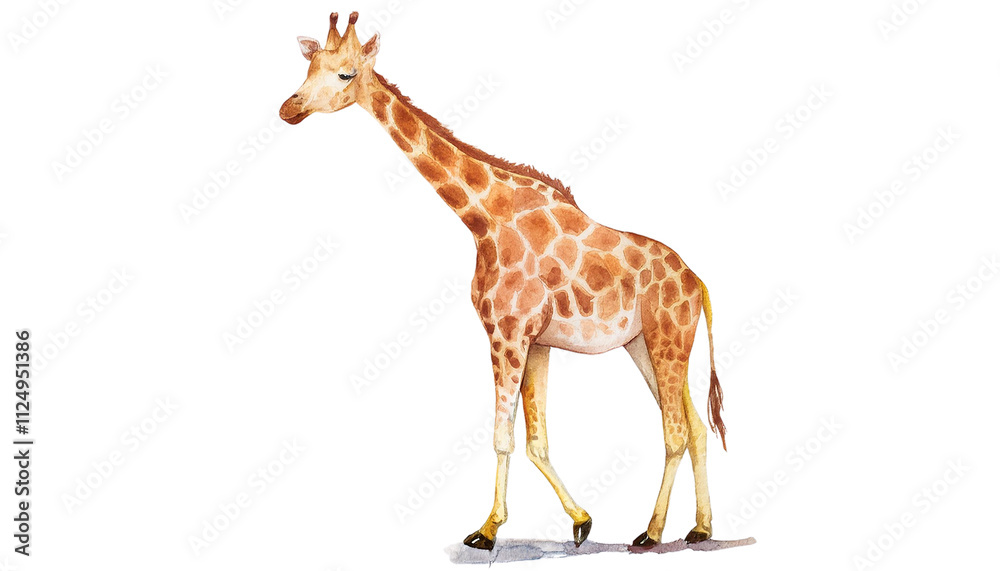Obraz premium Watercolor Giraffe African Animal Wildlife Safari Nature Zoo Illustration Art Mammal Fauna Savanna