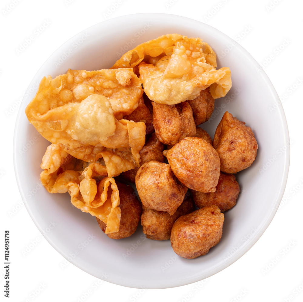 Gorengan Bakso, Fried food for beef meatballs accompaniment in the bowl Indonesian food Gorengan Bakso, Fried food for beef meatballs accompaniment in the bowl Indonesian food