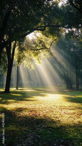 Sunbeams Illuminating a Serene Forest