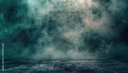 Dark grunge room with smoke, 3d rendering. Computer digital drawing.