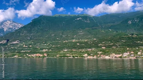Lake Garda, Italy. Time lapse of the lake with coastline and Malcesine.