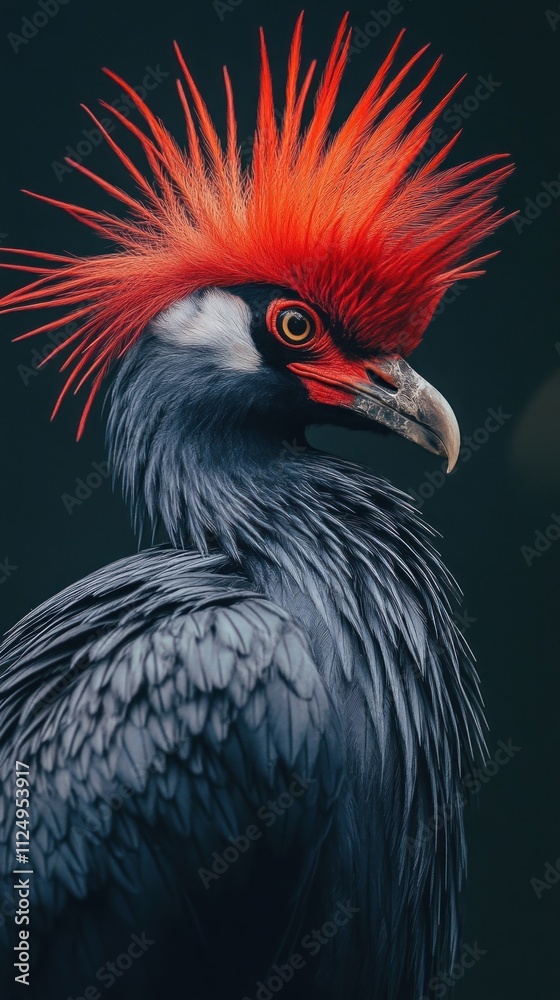 Majestic Grey Crowned Crane with Fiery Red Crest Majestic Grey Crowned Crane with Fiery Red Crest
