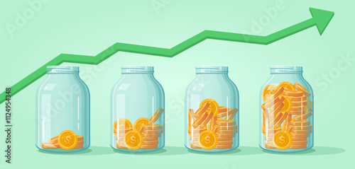 Glass jar for money. Investment vector concept