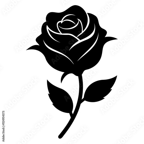 Rose Flowers black vector silhouette isolated on transparent background