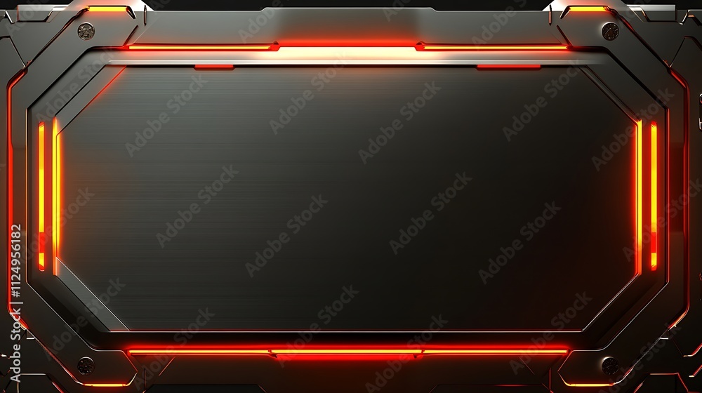 Obraz premium Black metallic panel with orange neon lights.