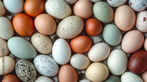 Marketplace eggs, organic and fresh product for healthy eating, farm priced local grocery item, market food staple in stores, protein rich shopping. photo