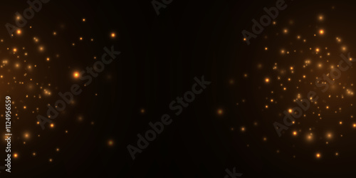 Bright blurred sparks isolated on black background. Glowing magical dust with bokeh. Abstract light effect. Glares and flares. Vector illustration. EPS 10
