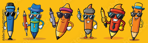 pen wearing a sunglasses vector icon wall art graphic objects colorful school first day in school 