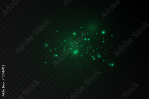 Christmas background. Powder PNG. Magic shining green dust. Fine, shiny dust bokeh particles fall off slightly. Fantastic shimmer effect.