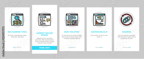 seo optimize community onboarding mobile vector technical audit, market rank, search improve, marketing dashboard, report seo optimize community illustrations