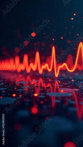 Graphs of sound waves used in audiology, hearing tests, images of sound waves, spectrograms, and acoustic visualizations on a dark background photo