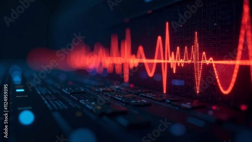 Graphs of sound waves used in audiology, hearing tests, images of sound waves, spectrograms, and acoustic visualizations on a dark background photo