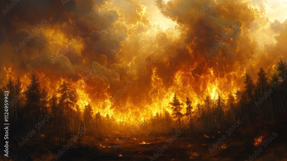Fototapeta premium Forest fire devastation wilderness area nature photography dramatic atmosphere aerial view environmental crisis