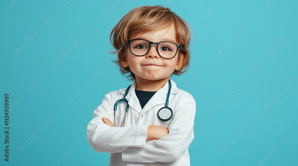 Little boy as doctor on blue background Little boy as doctor on blue background
