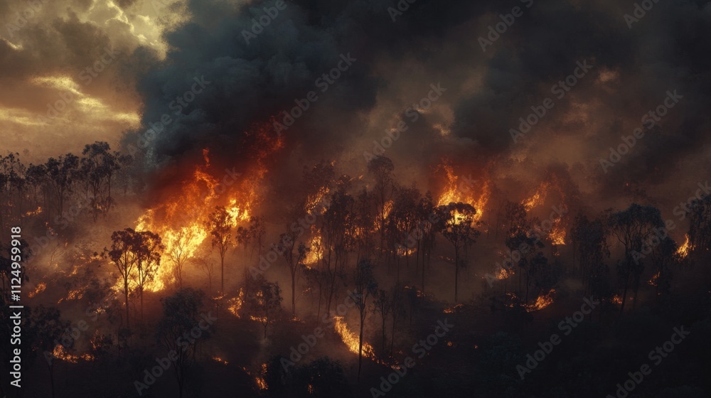 Devastating wildfire engulfs forest region nature's fury unleashed aerial view environmental catastrophe Devastating wildfire engulfs forest region nature's fury unleashed aerial view environmental catastrophe