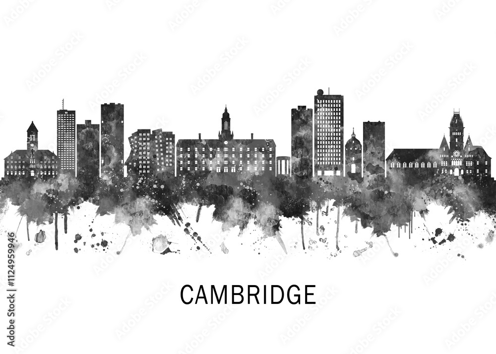 Cambridge Massachusetts Skyline BW, travel art illustration urban modern downtown landmarks skyscrapers artwork abstract architecture digital office home decor Cambridge Massachusetts Skyline BW, travel art illustration urban modern downtown landmarks skyscrapers artwork abstract architecture digital office home decor