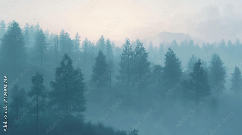 Distant trees barely discernible in the soft morning haze.