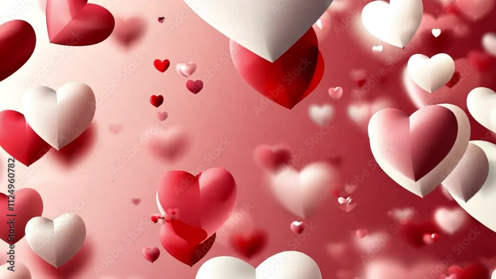 Pink hearts Happy valentines day and romance animation, shiny and glitter hearts, valentine and marriage concept, glowing particles, light pink gradient background 4k video