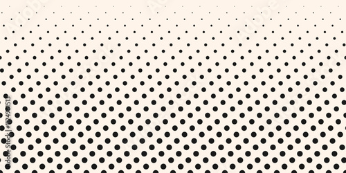 Vector abstract geometric halftone pattern with small dots, circles, fading shapes. Horizontally seamless background, border texture. Black and white sporty urban art design. Minimal repeated pattern