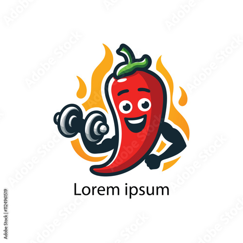 strong fitness chilli charater cartoon illustration on white Background