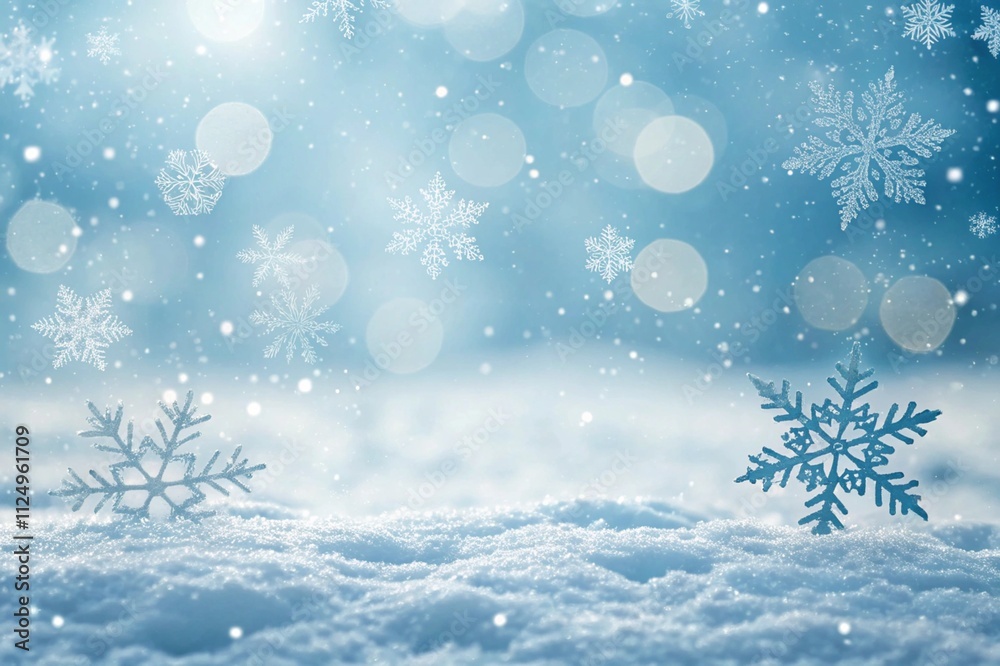 Abstract blue and white christmas background with snowflakes, snow fall and bokeh. Abstract chrismas background Abstract blue and white christmas background with snowflakes, snow fall and bokeh. Abstract chrismas background