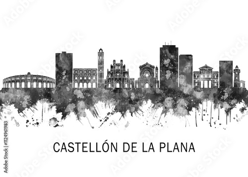 Obraz na płótnie Castellon de la Plana Spain Skyline BW, travel art illustration urban modern downtown landmarks skyscrapers artwork abstract architecture digital office home decor w salonie