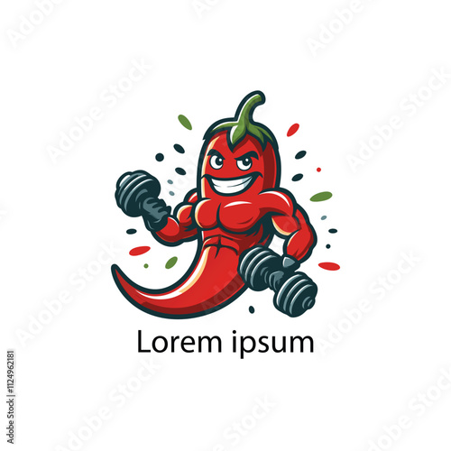 strong fitness chilli charater cartoon illustration on white Background