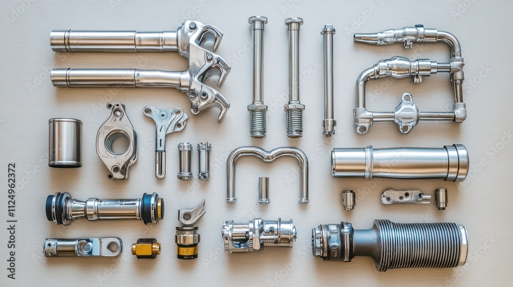 Precision engineered metal components are arranged on a lightweight surface Precision engineered metal components are arranged on a lightweight surface