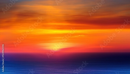 Fiery Sunset over Calm Ocean 