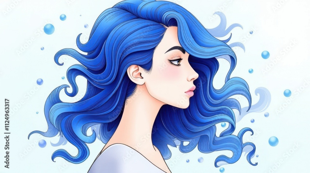 Woman with Blue Hair Illustration Woman with Blue Hair Illustration