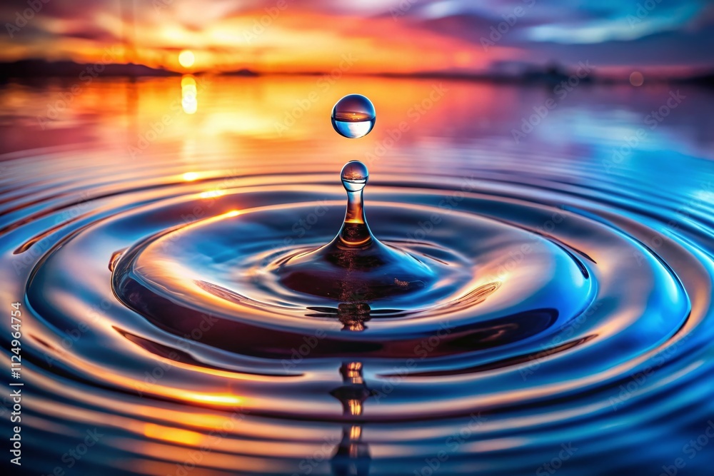 Captivating Water Droplet Impact Creating Circular Waves and Ripples with Rule of Thirds Composition for Stunning Natural Photography