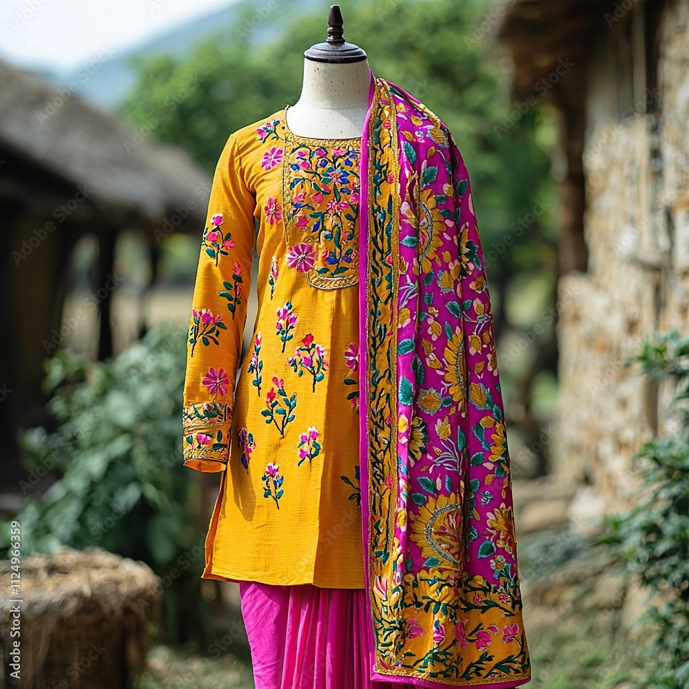  punjabi phulkari salwar kameez on mannequin indian clothes