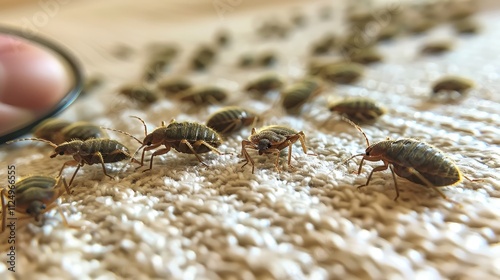 Severe infestation of bedbugs on a mattress with noticeable blood stains photo