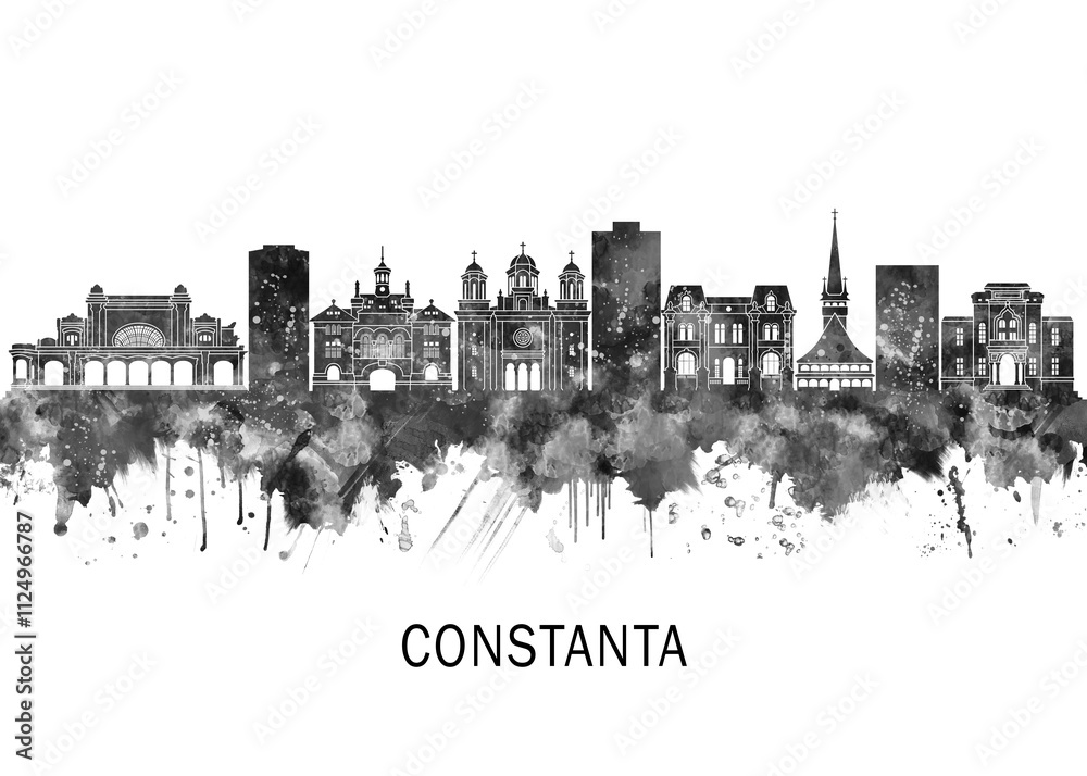 Constanta Romania Skyline BW, travel art illustration urban modern downtown landmarks skyscrapers artwork abstract architecture digital office home decor Constanta Romania Skyline BW, travel art illustration urban modern downtown landmarks skyscrapers artwork abstract architecture digital office home decor