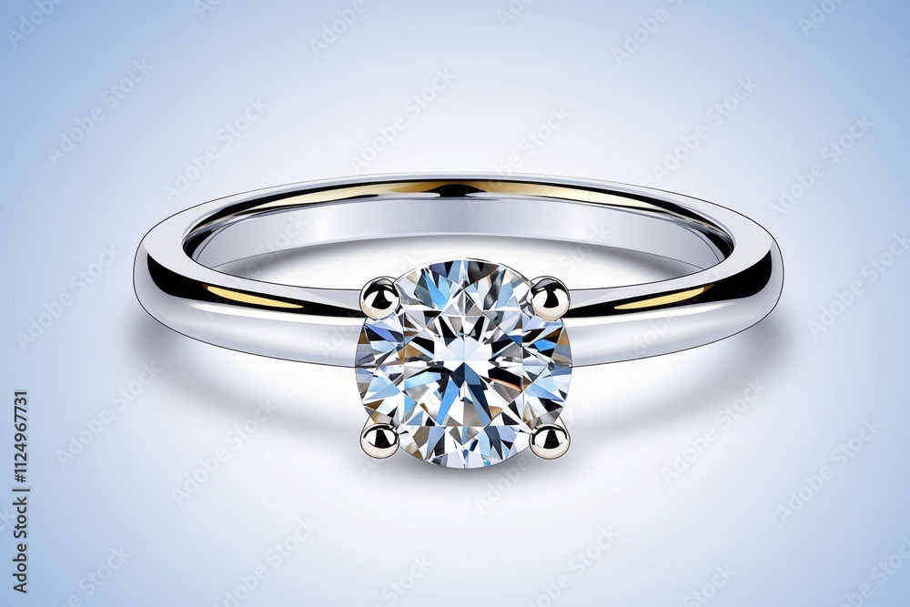 A clean vector design of a diamond ring with a gold band, drawn in cheerful colors on a crisp white canvas A clean vector design of a diamond ring with a gold band, drawn in cheerful colors on a crisp white canvas