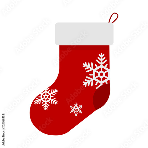 Red Stocking Christmas vector illustration, Xmas Decoration graphic elements, Hand drawn Sock with snowflakes pattern for greeting card and Banner, vector stock