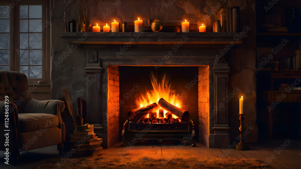 fireplace with burning logs fireplace with burning logs