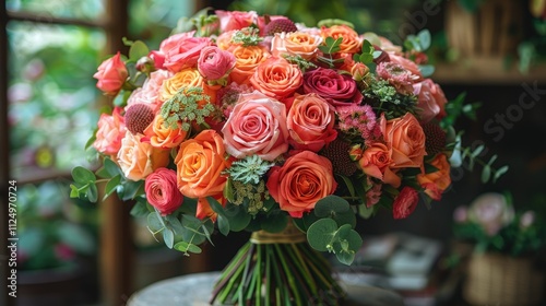 Arrangement of multi-colored flowers