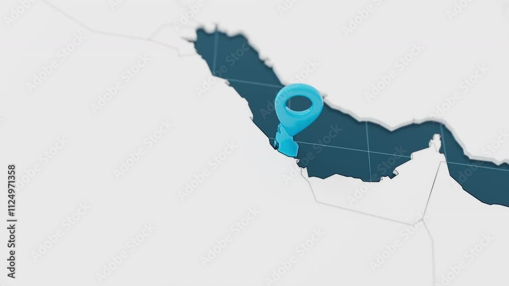 Stockvideon Highlight with blue of Qatar 3d map with pointer pin ...