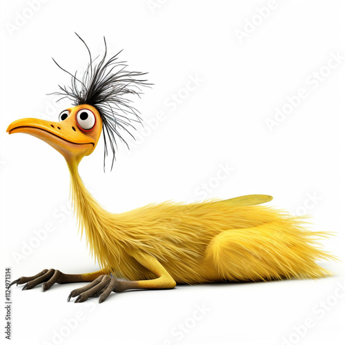 funny yellow ostrich, cartoon style, 