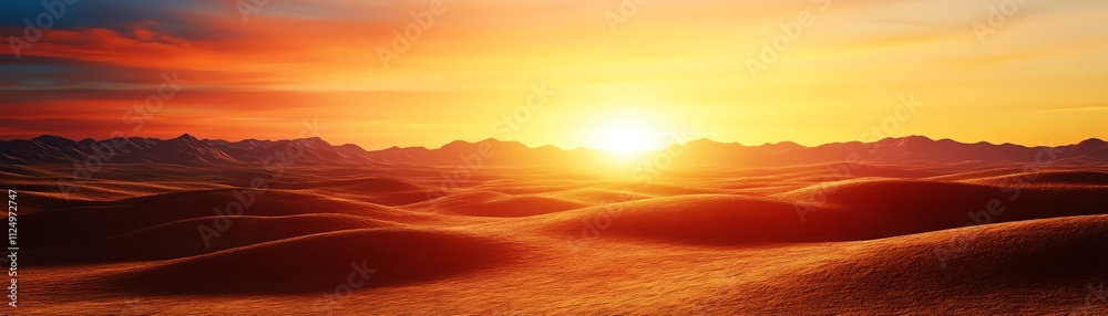Vibrant sunset over rolling sand dunes in a serene desert landscape. Vibrant sunset over rolling sand dunes in a serene desert landscape.
