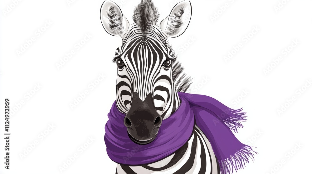black and white zebra with a purple scarf around its neck generative ai black and white zebra with a purple scarf around its neck generative ai