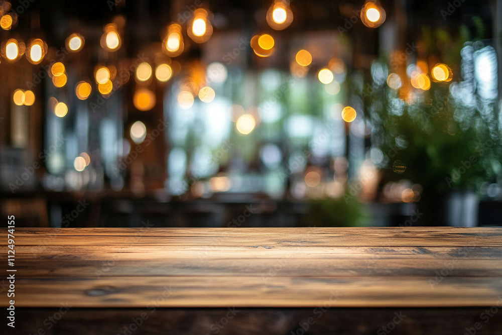 A wooden table in the foreground with a blurred background featuring warm, glowing pendant lights and a cozy restaurant atmosphere. A wooden table in the foreground with a blurred background featuring warm, glowing pendant lights and a cozy restaurant atmosphere.