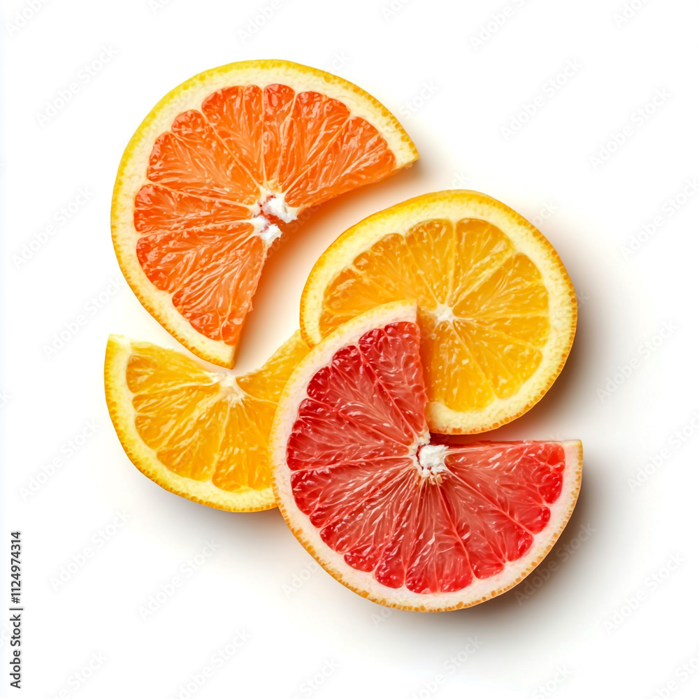 Orange and grapefruit slices isolated on white background. Orange and grapefruit slices isolated on white background.