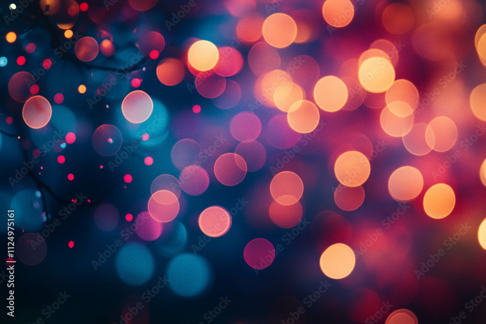 A vibrant and colorful bokeh background featuring soft, out-of-focus lights in various shades of red, orange, and blue, creating a dreamy atmosphere.